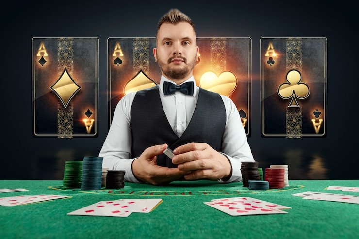 Dealer Super Sic Bo sedang mengocok dadu dalam sangkar kaca di studio pesiarbet